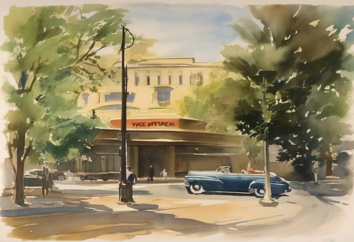 Watercolor painting based depiction of Voice of America, the official external radio and television service of the U.S. government, started broadcasting to the Soviet Union. (1947)