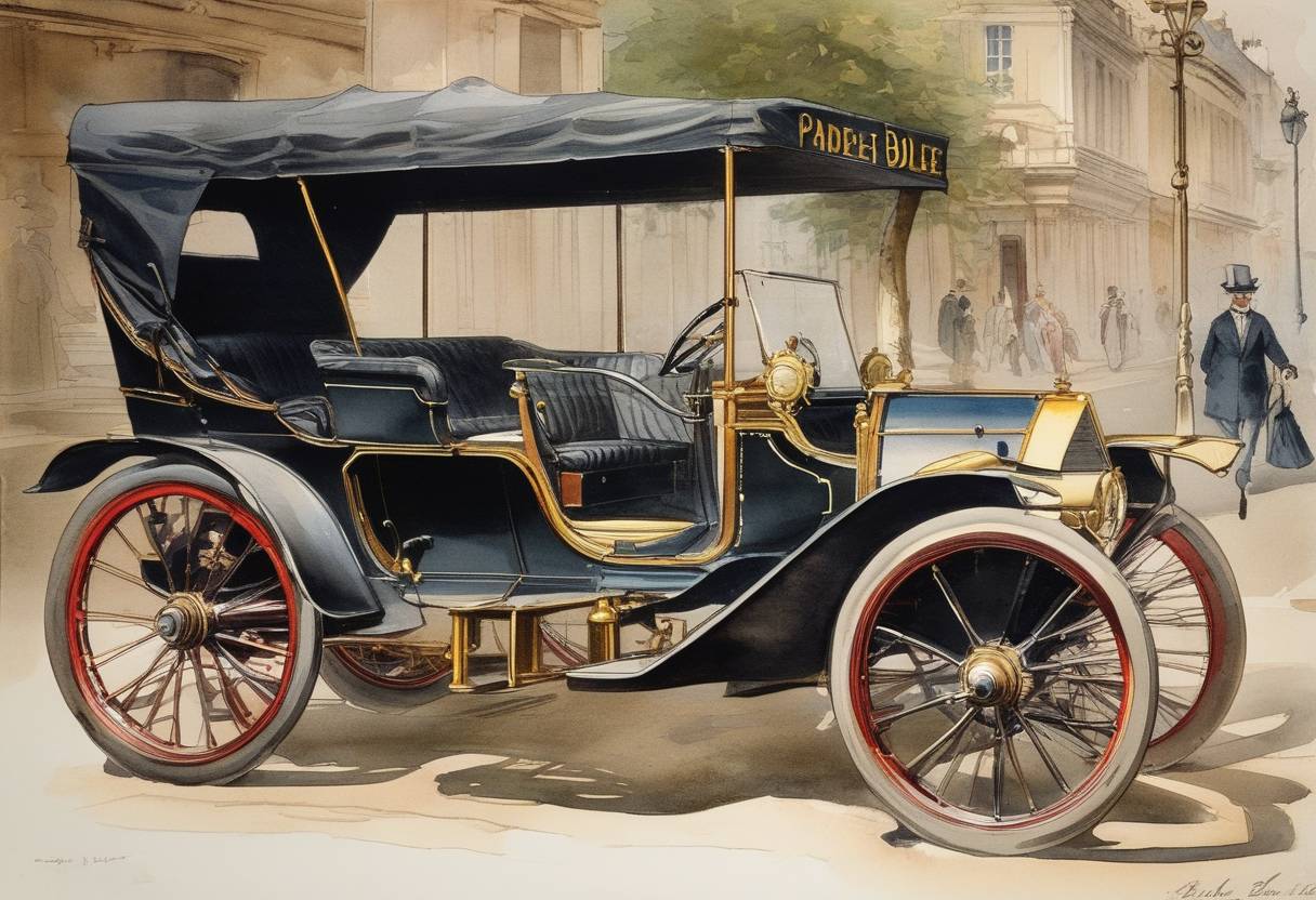 Watercolor painting based depiction of The automobile patented by Amedee Bollee, a French pioneer, marked a significant step forward in automotive technology. (1889)