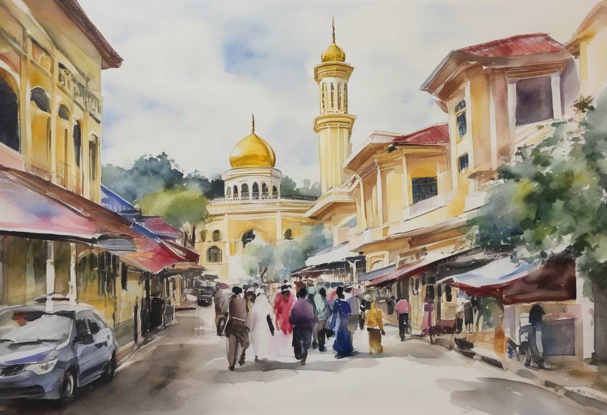 Watercolor painting based depiction of Brunei introduces strict new Islamic laws, making homosexuality and adultery punishable by stoning to death, drawing international condemnation and calls for a boycott. (2019)