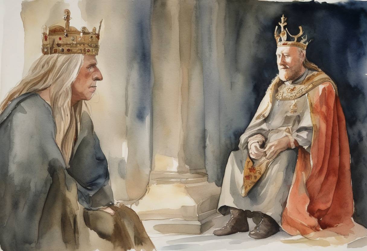 Watercolor painting based depiction of King Harald III of Denmark, also known as Harald Hen, the King of Denmark from 1076 to 1080, passed away. (1080)
