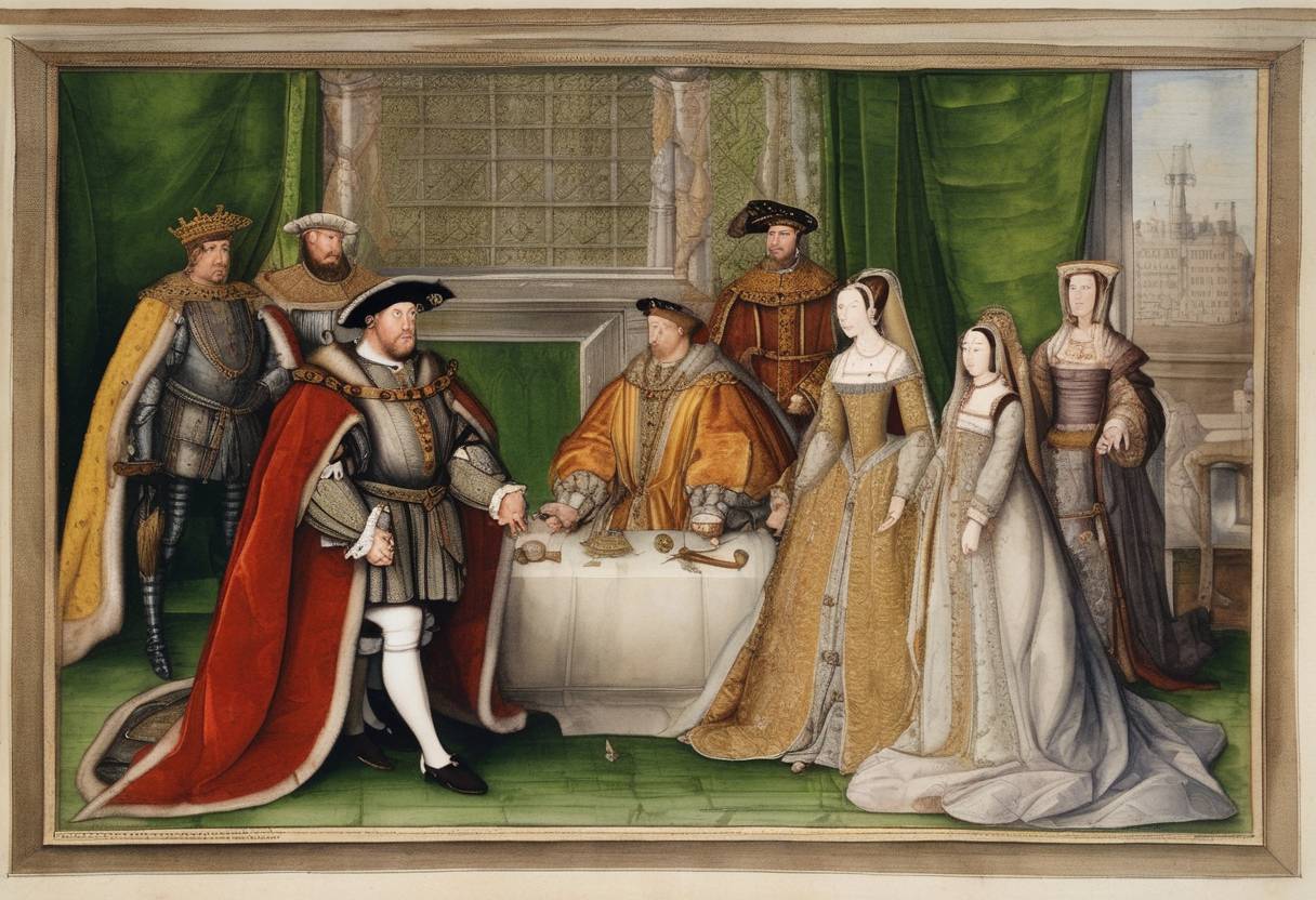 Watercolor painting based depiction of King Henry VIII of England ordered a royal inquiry into the legitimacy of his marriage to Catherine of Aragon. (1520)