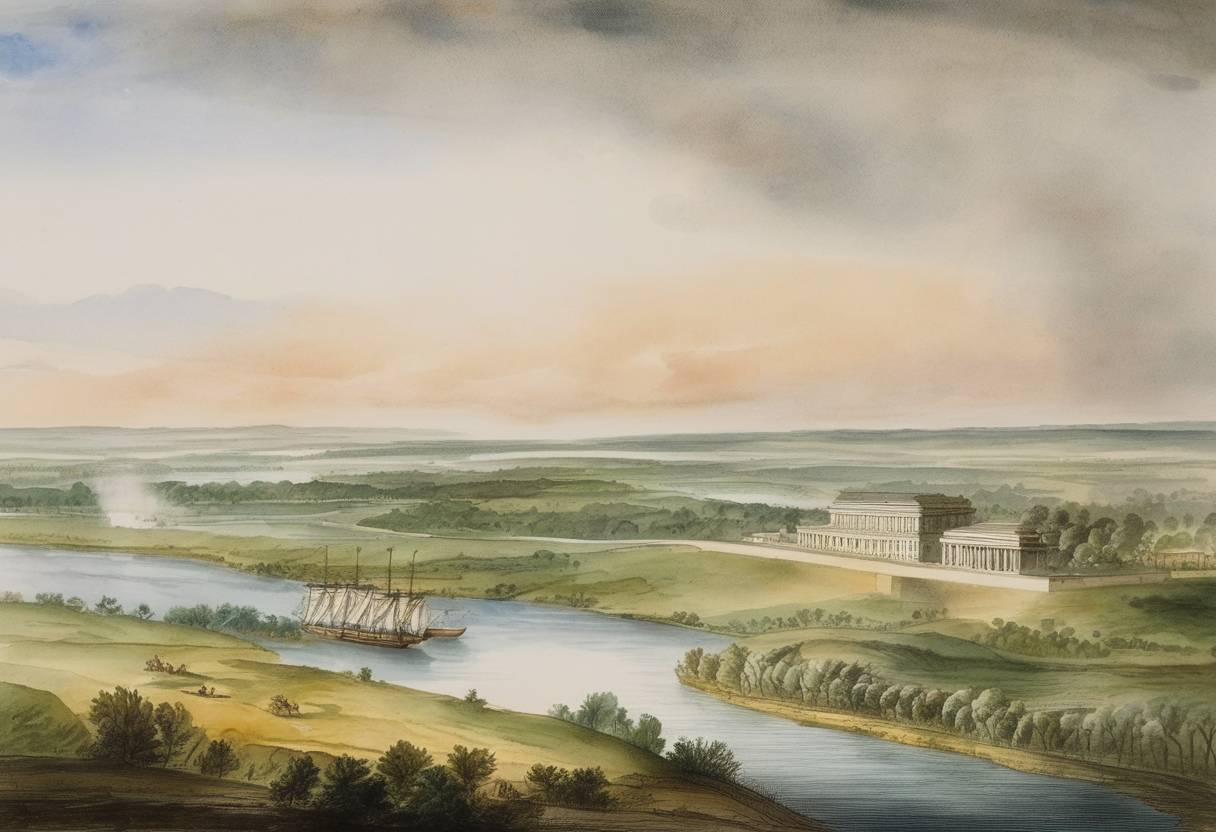 Watercolor painting based depiction of The Missouri Compromise was passed by the U.S. Congress. (1820)