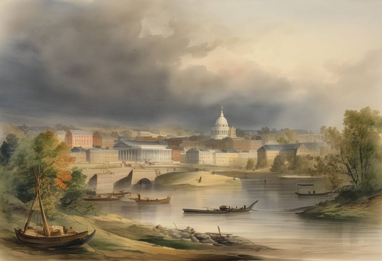 Watercolor painting based depiction of Minnesota was admitted as the 32nd U.S. state. (1858)