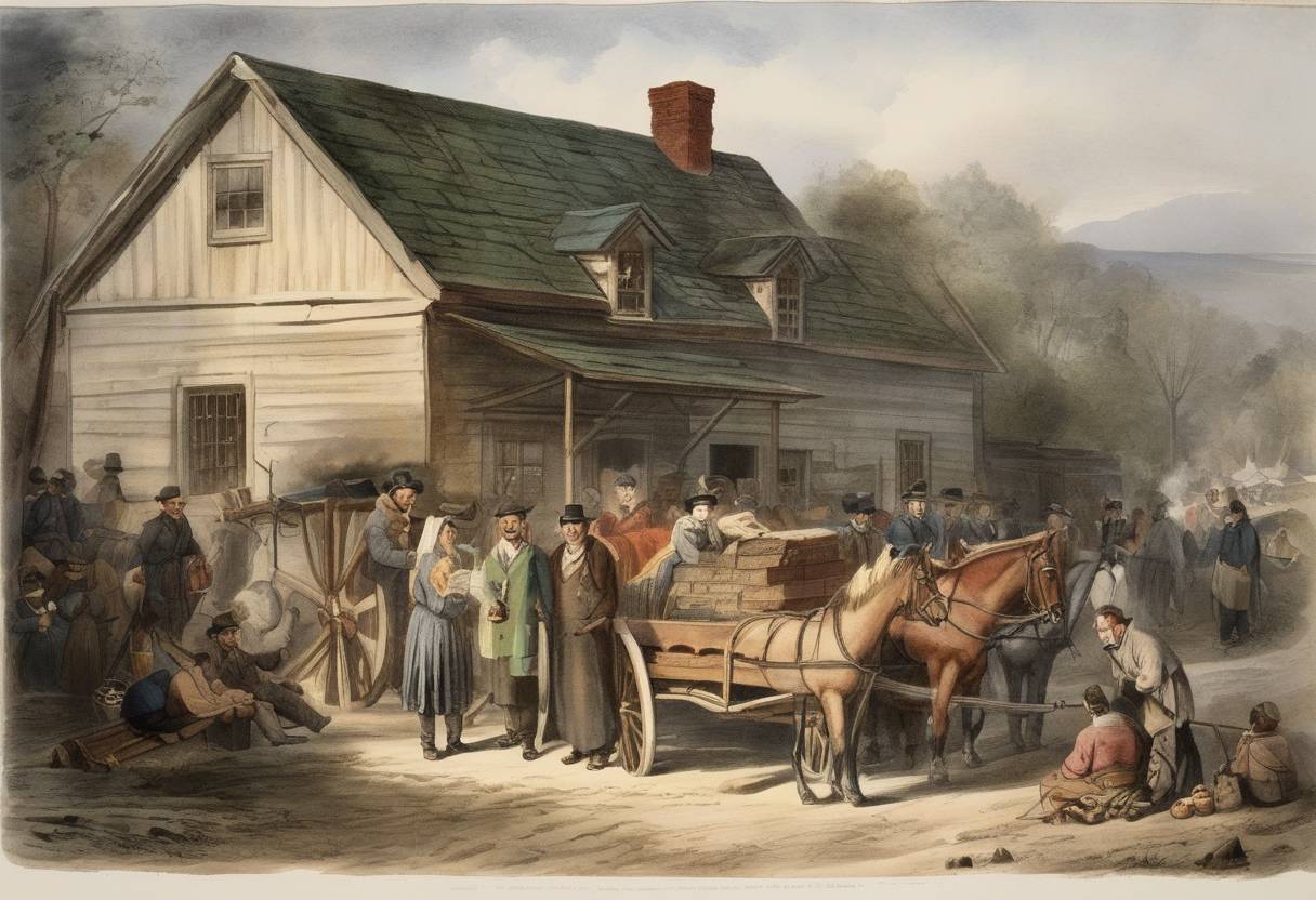 Watercolor painting based depiction of The first official 'Census of Canada' was held by the Province of Canada, recording a population of 2,414,519. (1851)