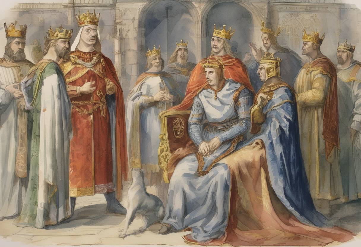 Watercolor painting based depiction of Charles the Bald, who would later become King of West Francia and Holy Roman Emperor, was born. (823)