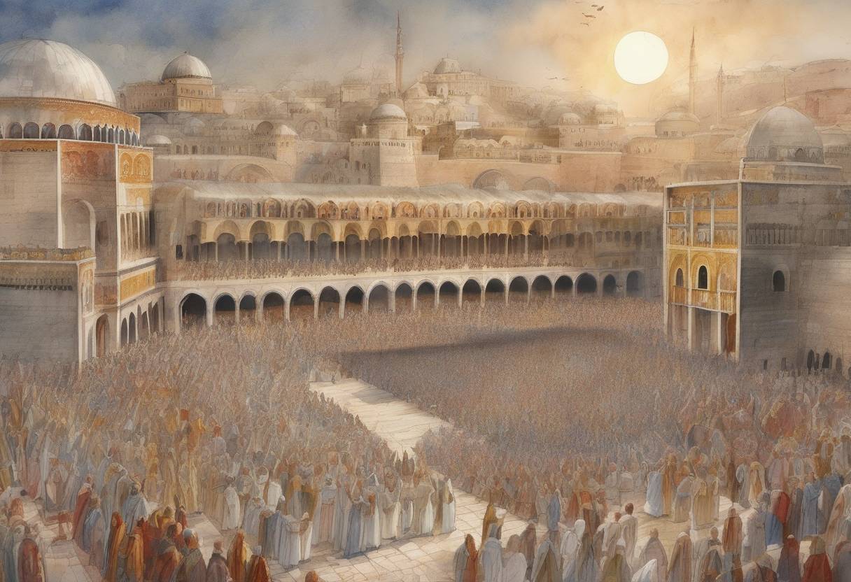 Watercolor painting based depiction of A solar eclipse was recorded in the Byzantine Empire, which was noted by Byzantine chroniclers. Such celestial events were often seen as significant omens during this period. (512)