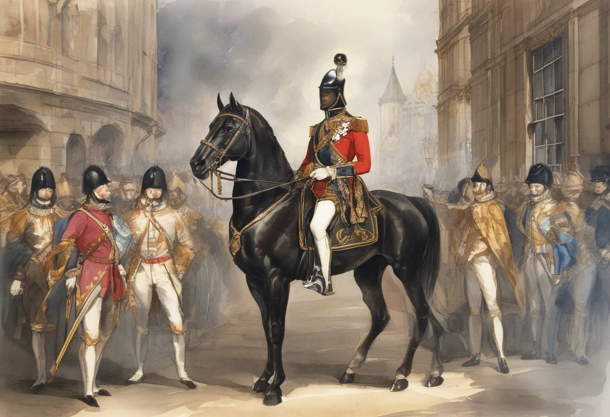 Watercolor painting based depiction of Edward, the Black Prince, was made Duke of Cornwall, becoming the first English duke. (1337)