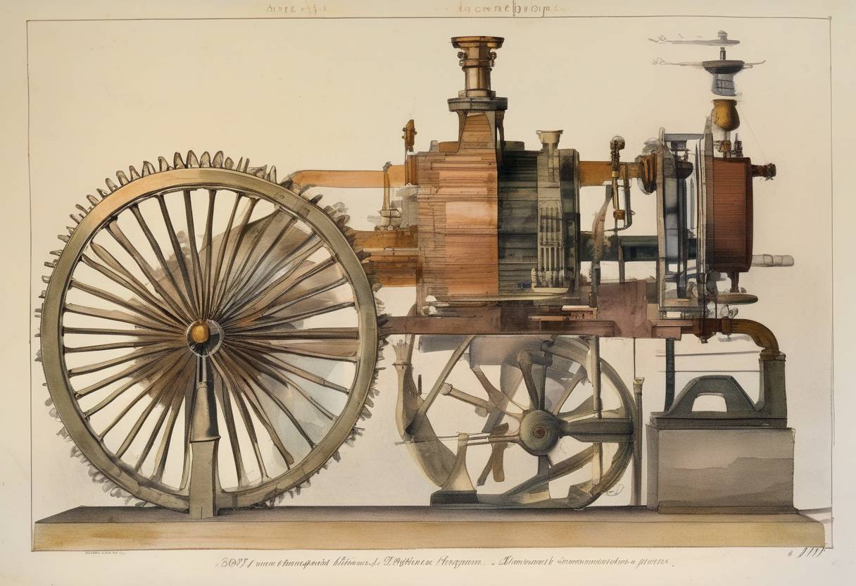 Watercolor painting based depiction of Nicéphore Niépce, a French inventor, received a patent for the Pyréolophore, the world's first internal combustion engine. (1807)