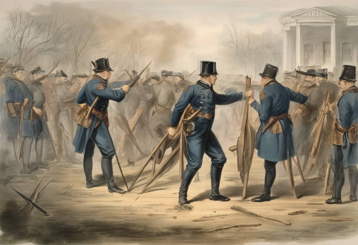 Watercolor painting based depiction of The United States Army abolished flogging as a form of punishment. (1861)