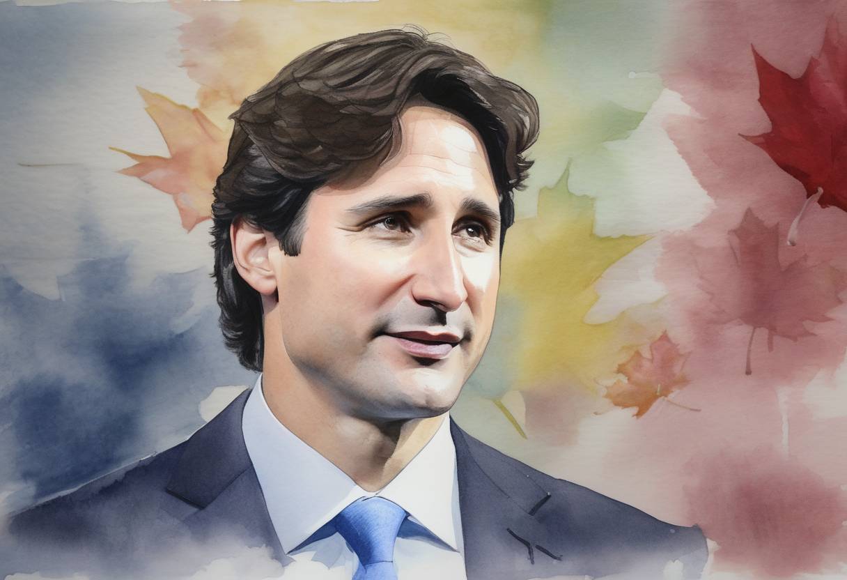 Watercolor painting based depiction of Justin Trudeau's Liberal Party won the Canadian federal election, ending nearly a decade of Conservative rule under Stephen Harper. Trudeau became the 23rd Prime Minister of Canada. (2015)