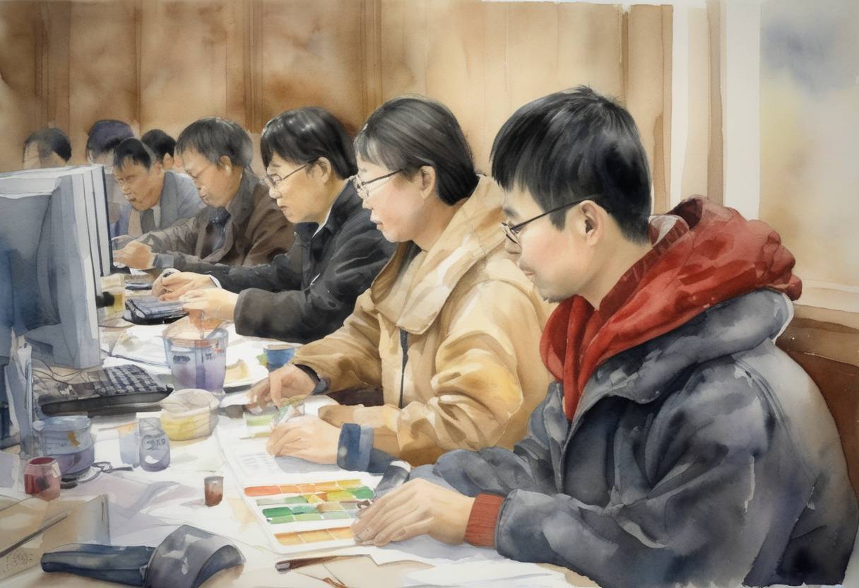 Watercolor painting based depiction of The ACM Programming Contest begins in Harbin, China, marking a significant event in the field of computer science and competitive programming. (2009)