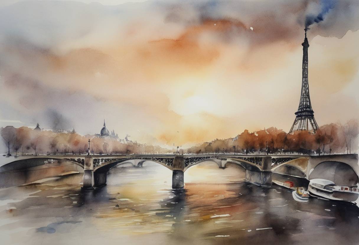 Watercolor painting based depiction of Global emissions reach a record high, with the International Energy Agency reporting an all-time high in carbon dioxide emissions from fuel combustion, further sparking global discussions about climate change policy. (2011)