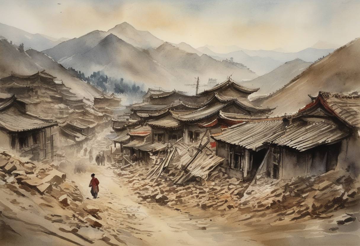 Watercolor painting based depiction of One of the deadliest earthquakes in history took place in Gansu, China, killing around 200,000 people. (1920)