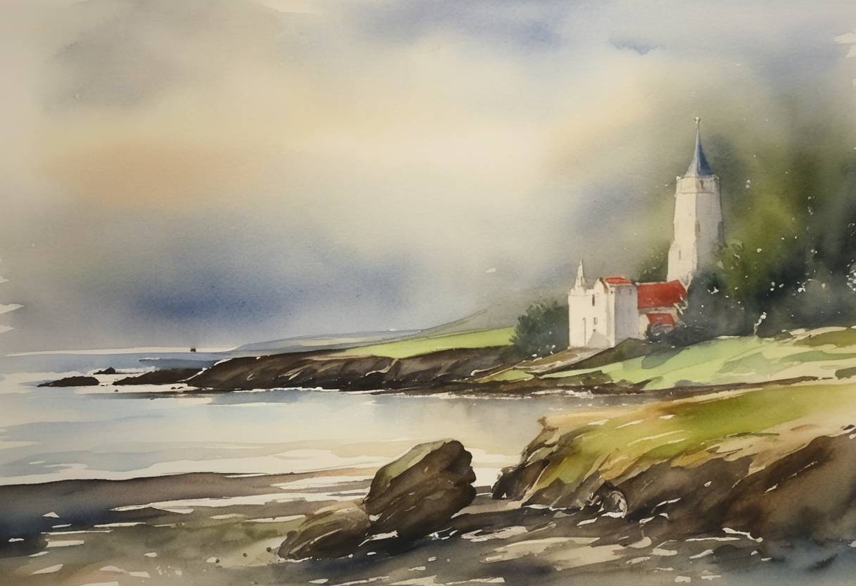 Watercolor painting based depiction of Bokon of Whithorn, a Scottish bishop, passed away. (1217)