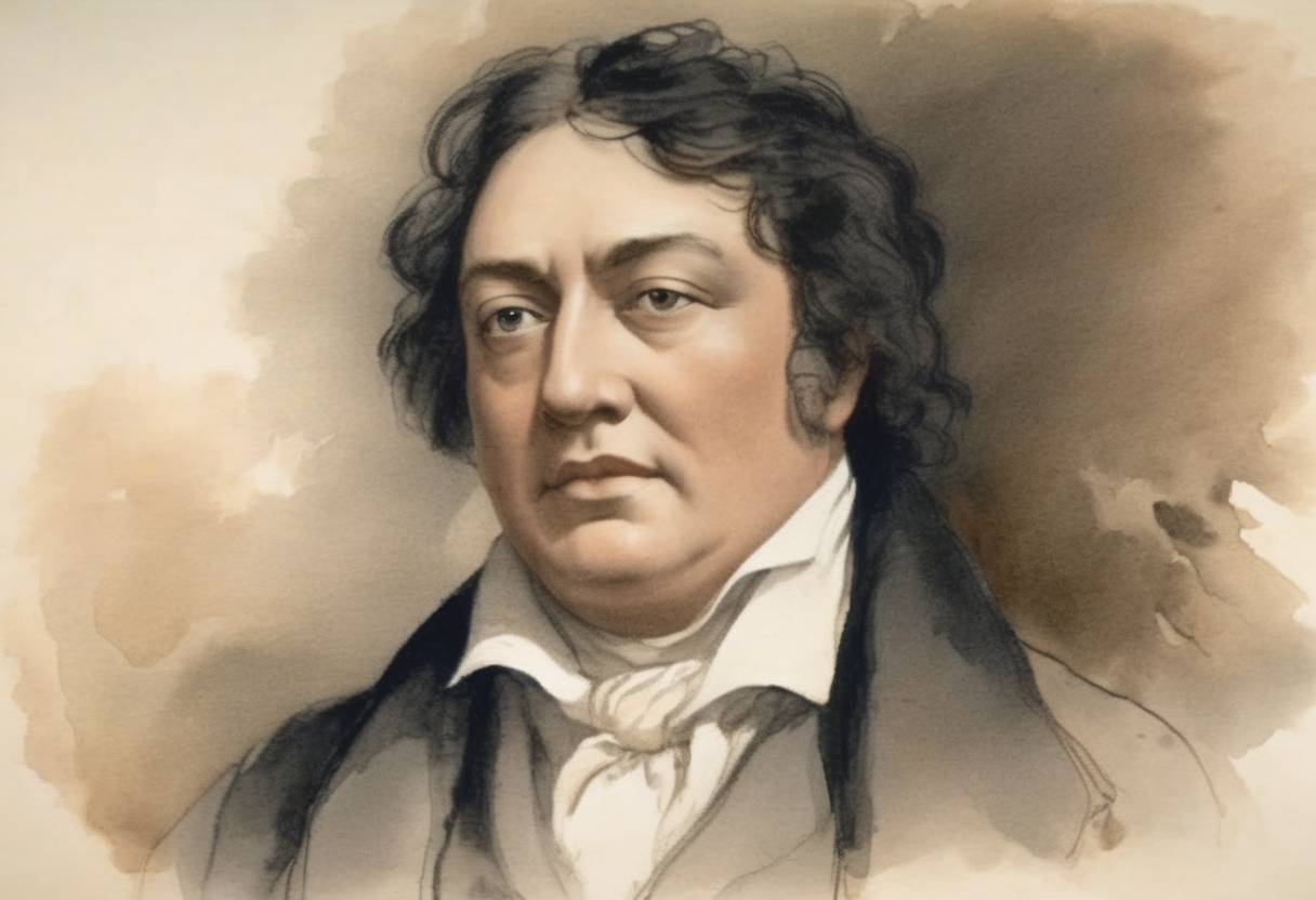 Watercolor painting based depiction of Samuel Taylor Coleridge, the renowned English poet and philosopher famous for his works such as 'The Rime of the Ancient Mariner', passed away. (1834)