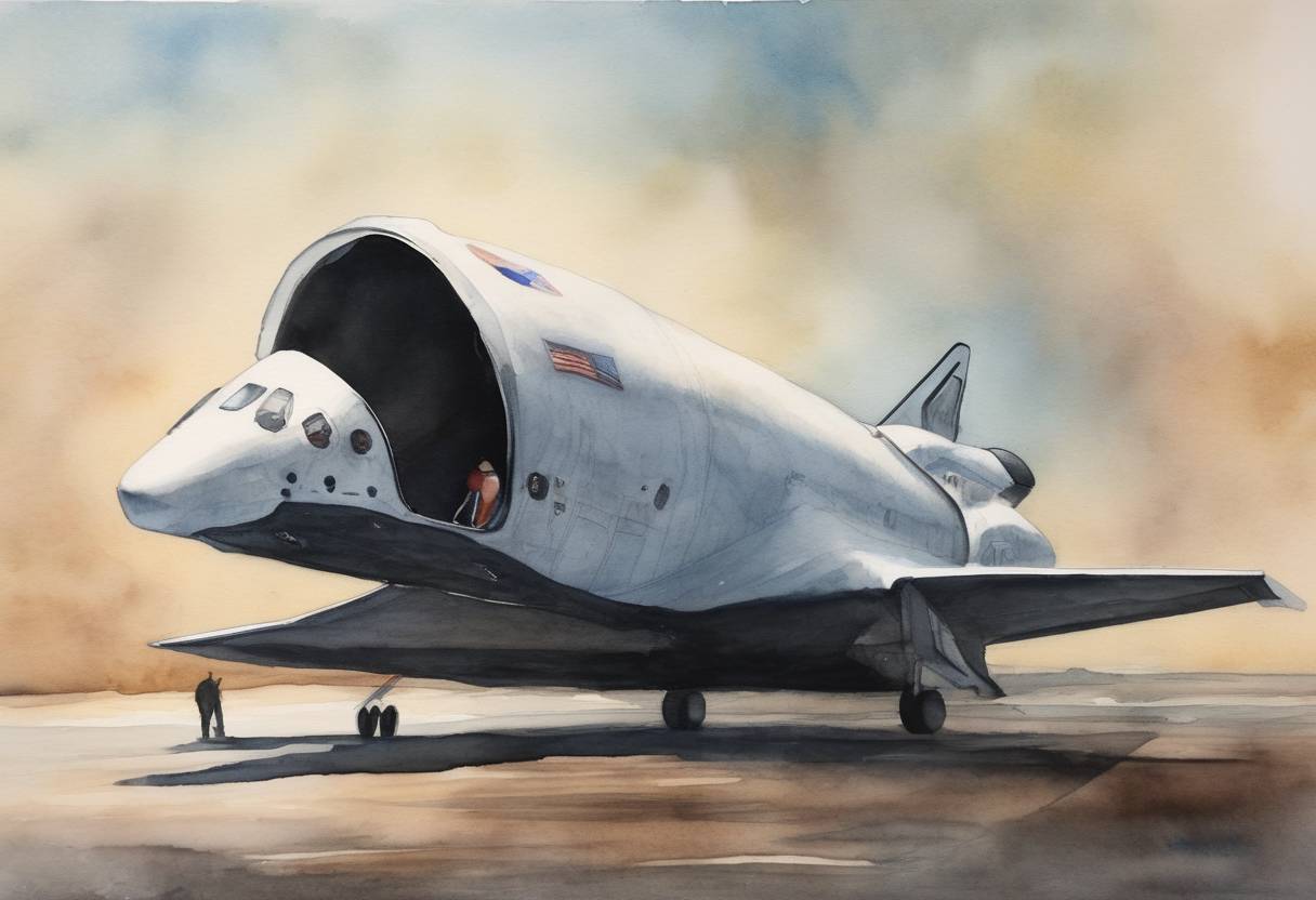 Watercolor painting based depiction of NASA's SpaceX Crew-4 mission returned to Earth after spending six months at the International Space Station. (2022)