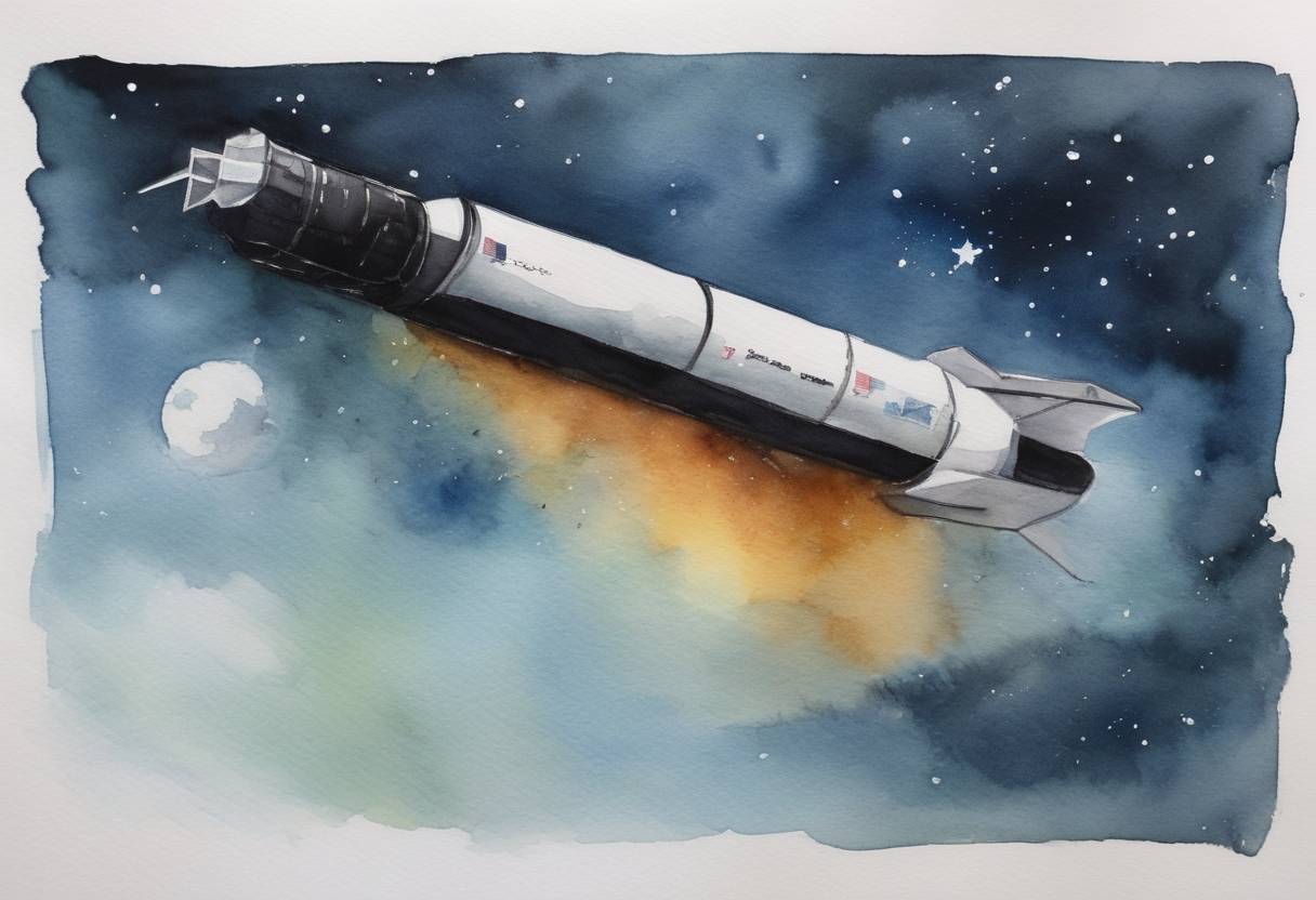 Watercolor painting based depiction of SpaceX's Inspiration4 mission successfully returned to Earth after orbiting the planet for three days, marking a significant milestone as it was the first all-civilian spaceflight mission. (2021)