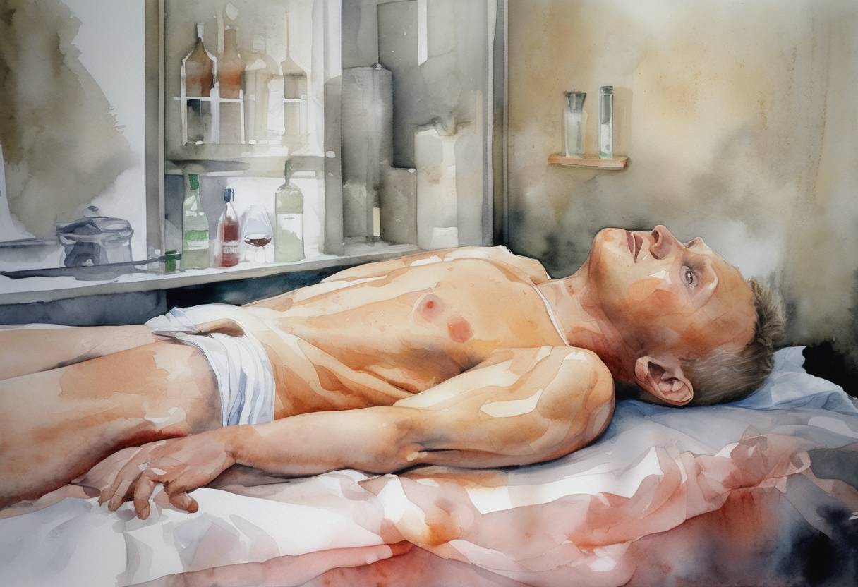Watercolor painting based depiction of Alexander Litvinenko, a former Russian spy, dies in London after being poisoned with polonium-210, leading to a major international incident. (2006)