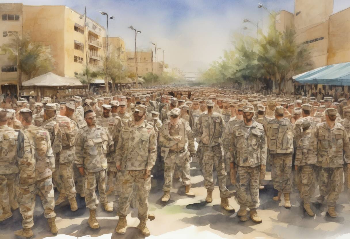 Watercolor painting based depiction of The United States formally ended its military mission in Iraq with a ceremony in Baghdad, marking the conclusion of nearly nine years of military operations in the country. (2011)