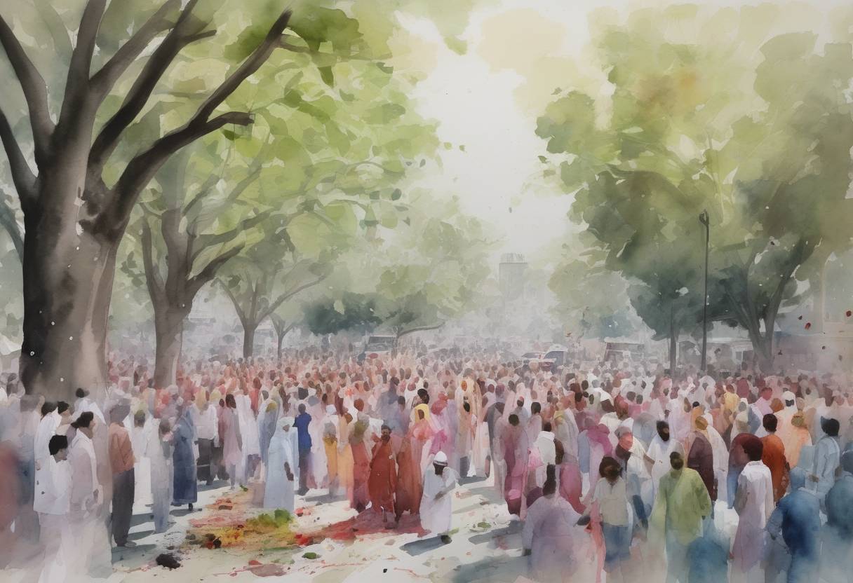 Watercolor painting based depiction of A suicide bombing in Lahore, Pakistan, targeted Christians celebrating Easter in a public park, killing at least 75 people and injuring over 340 others. (2016)