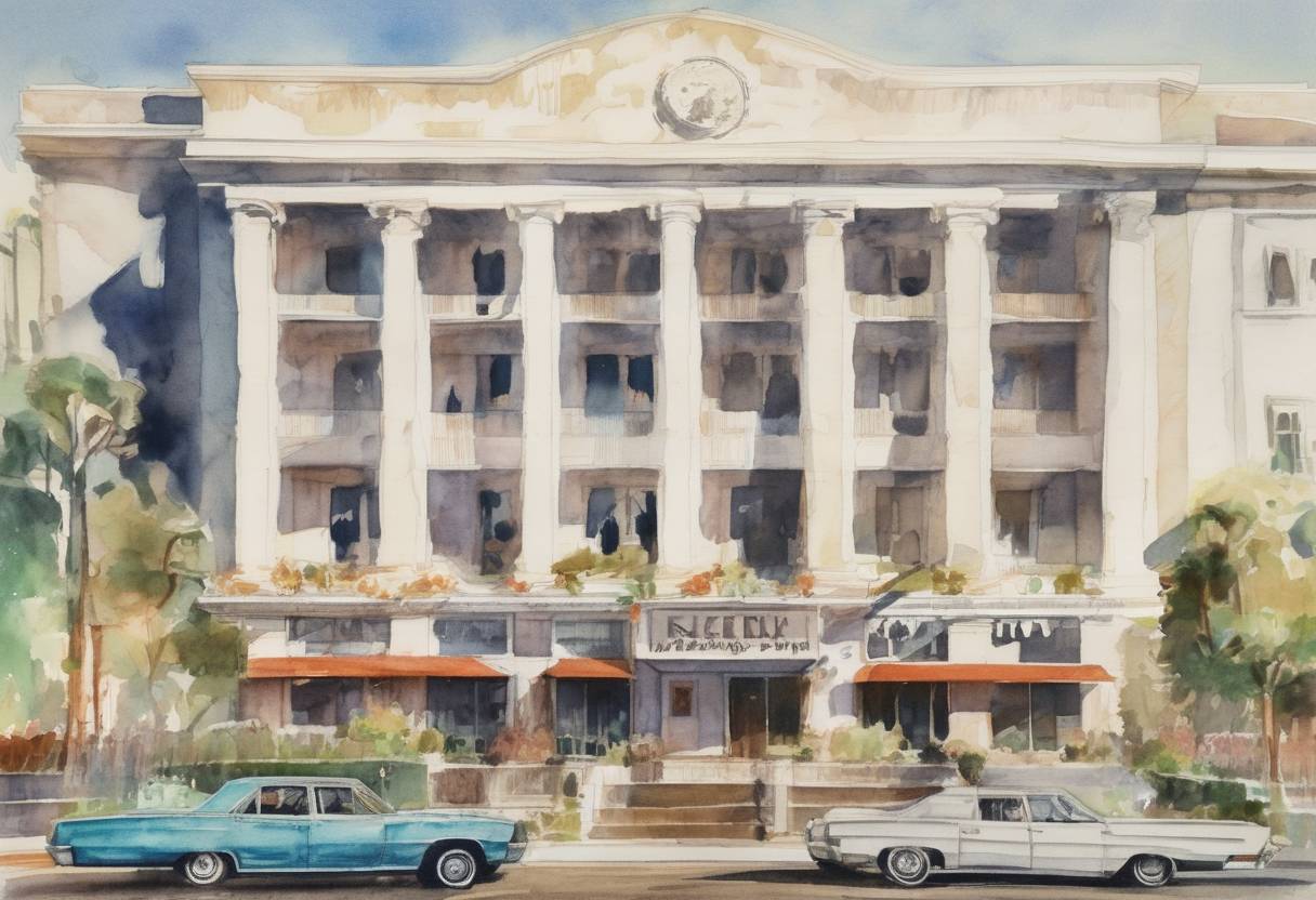 Watercolor painting based depiction of Robert F. Kennedy is shot at the Ambassador Hotel in Los Angeles. (1968)