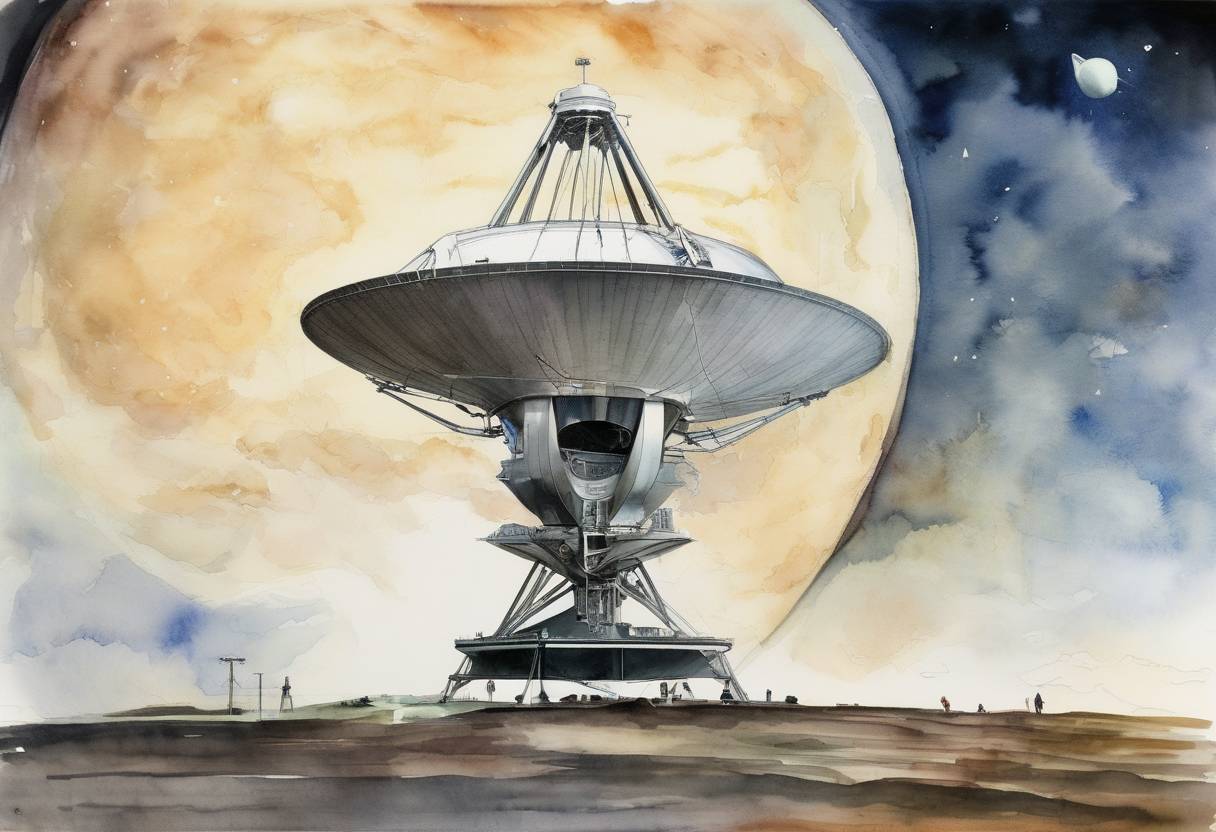 Watercolor painting based depiction of NASA launched the Voyager 1 spacecraft, which would become the first human-made object to enter interstellar space, providing invaluable data about the outer planets and beyond. (1977)