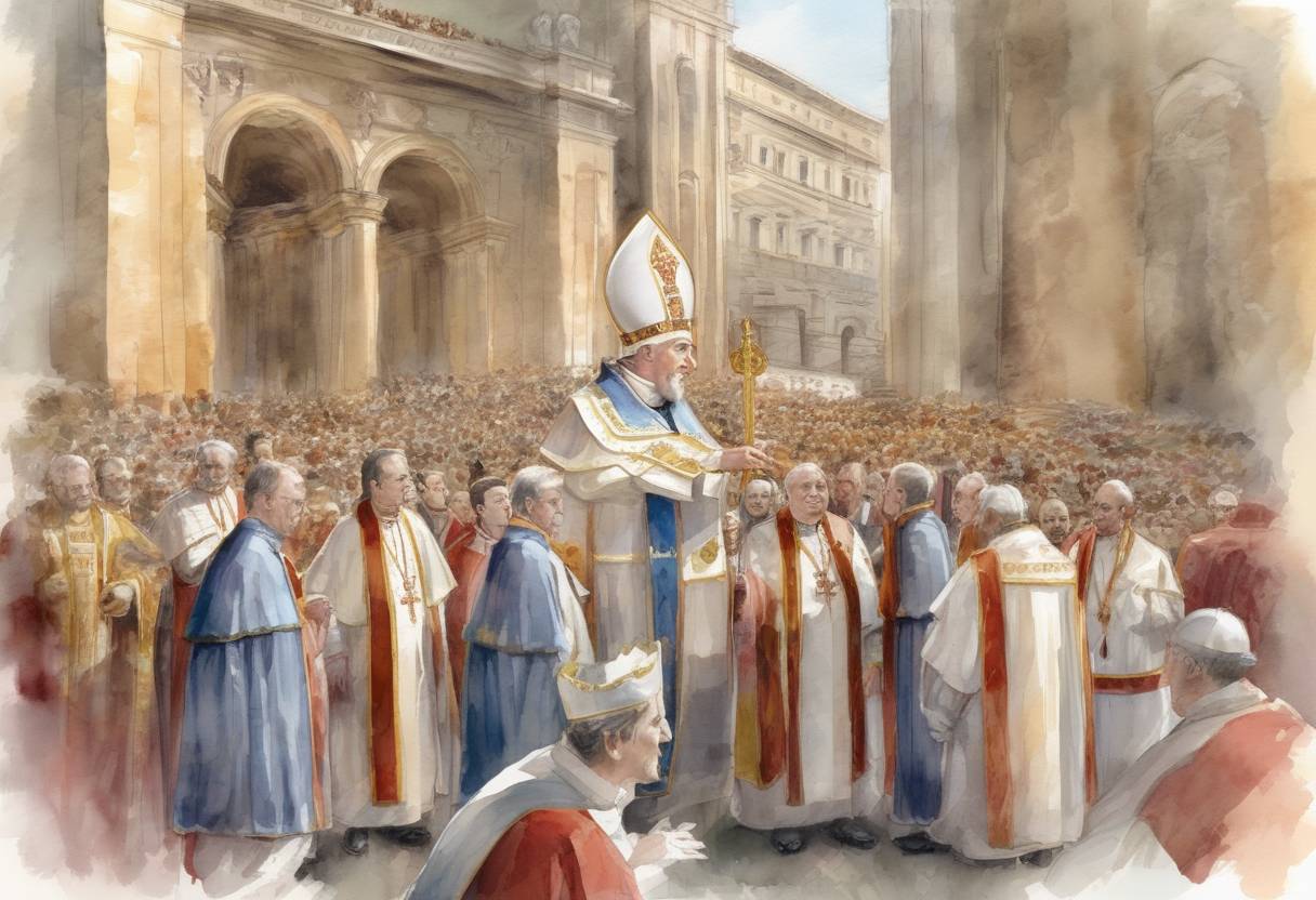 Watercolor painting based depiction of Pope Stephen IV (V) was elected as the 97th pope of the Roman Catholic Church. (816)