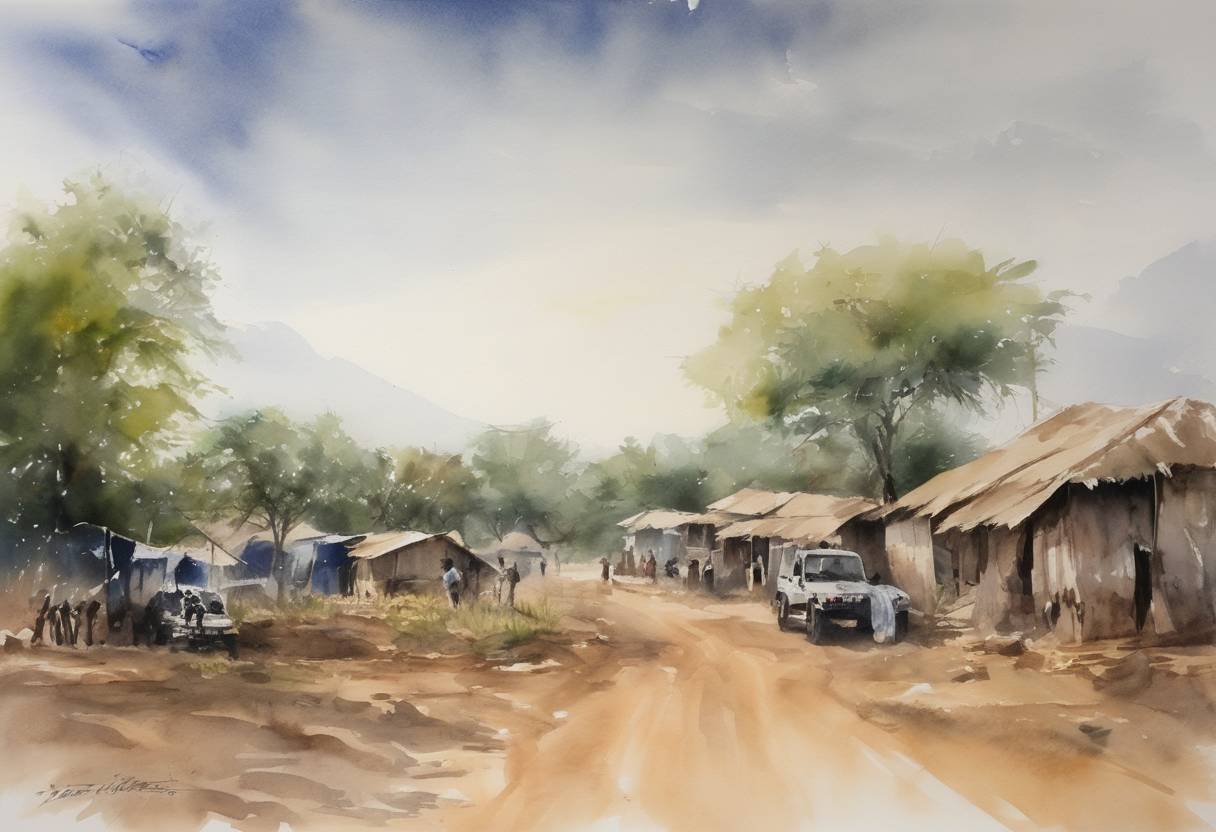 Watercolor painting based depiction of The Republic of South Sudan gains full autonomy after Agreement on the Abyei Area comes into effect, eventually leading to its independence on July 9, 2011. (2011)