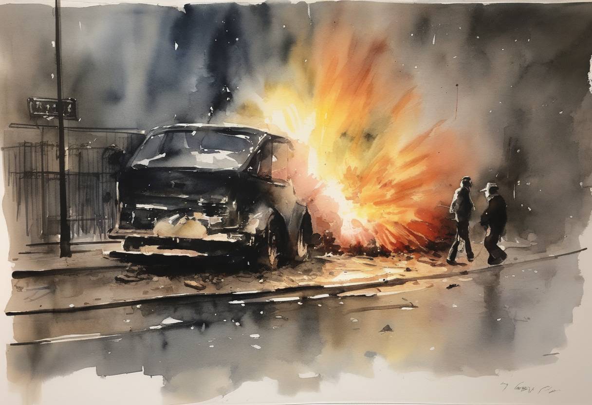 Watercolor painting based depiction of A bomb explodes in the La Belle discotheque in West Berlin, killing three people and injuring over 200. This attack was later attributed to Libyan terrorists. (1986)