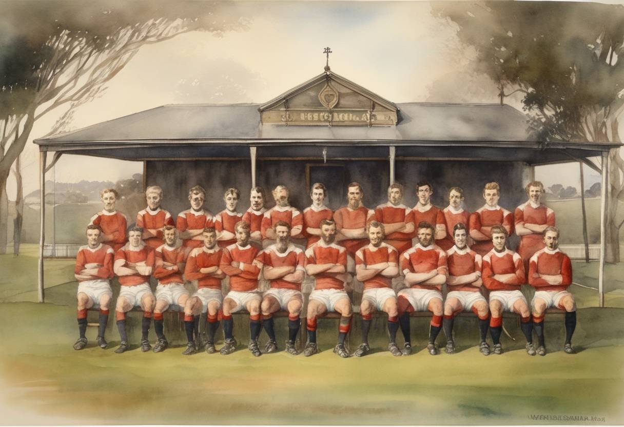 Watercolor painting based depiction of Warrnambool Football Club, one of the oldest football clubs in Australia, was founded. (1899)