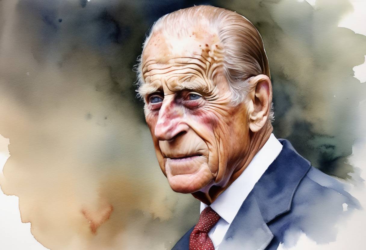 Watercolor painting based depiction of Prince Philip, Duke of Edinburgh, passed away at the age of 99. (2021)