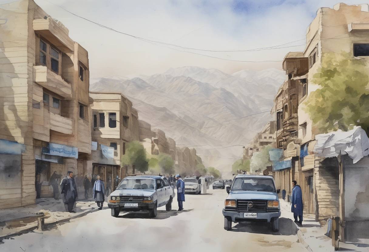 Watercolor painting based depiction of Afghanistan held its presidential election, marking the first democratic transfer of power in the country's history. The election was a significant step in Afghanistan's political development, despite challenges such as security threats from the Taliban and allegations of electoral fraud. (2014)