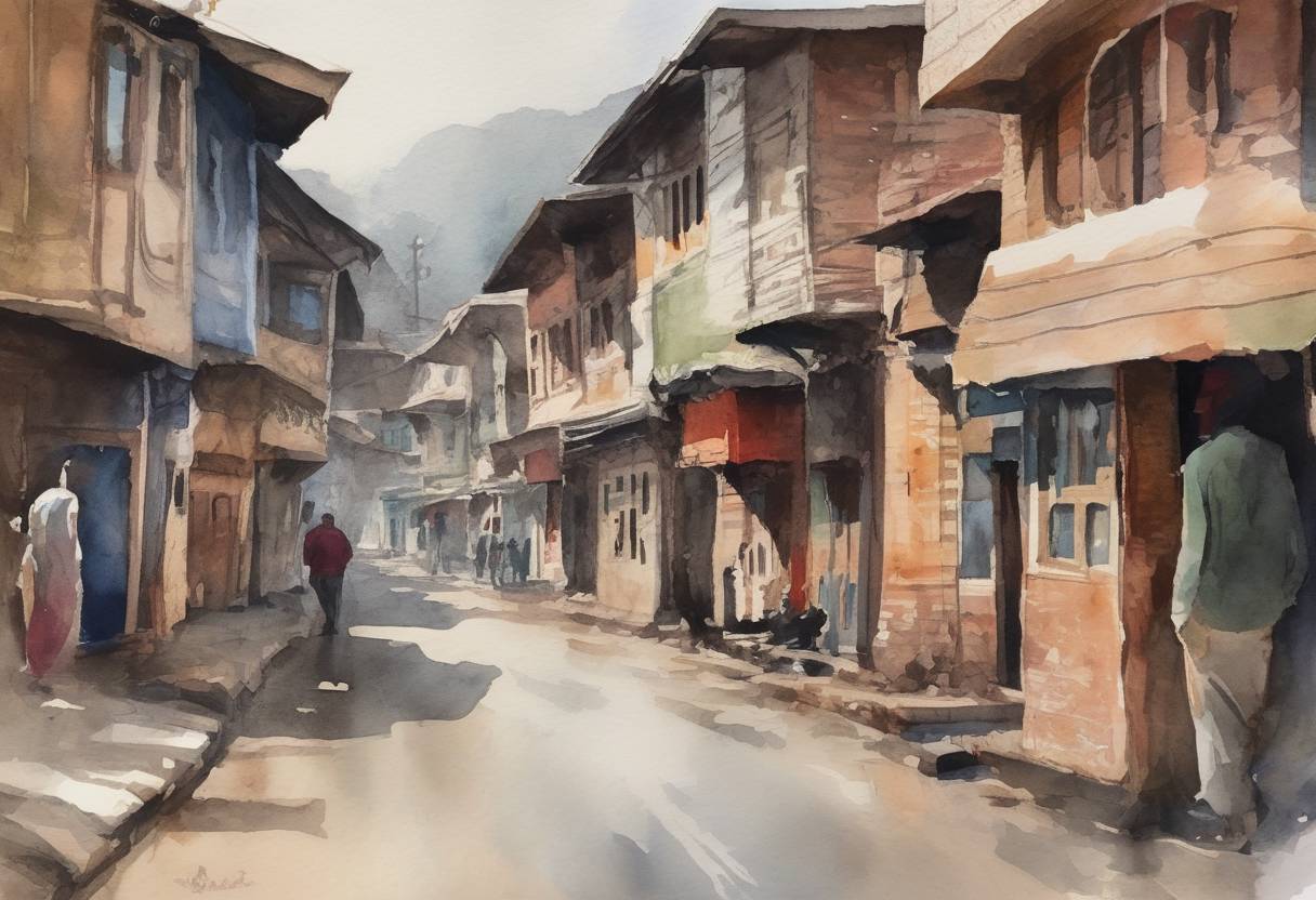 Watercolor painting based depiction of The Indian government revoked the special status of Jammu and Kashmir by abrogating Article 370 of the Indian Constitution, leading to widespread unrest and a significant military presence in the region. (2019)