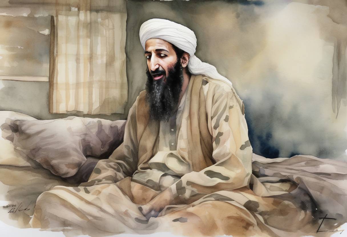 Watercolor painting based depiction of Osama bin Laden's death is confirmed by al-Qaeda, five days after he was killed by U.S. Navy SEALs in Abbottabad, Pakistan. (2011)