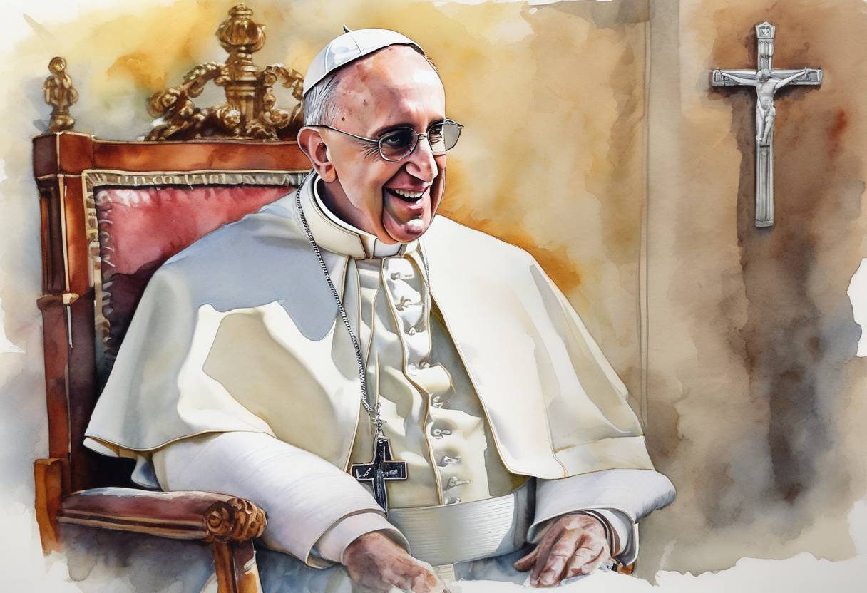 Watercolor painting based depiction of Jorge Mario Bergoglio was elected as the 266th pope of the Roman Catholic Church, taking the name Pope Francis. He became the first pope from the Americas, the first non-European pope in over a millennium, and the first Jesuit pope. (2013)
