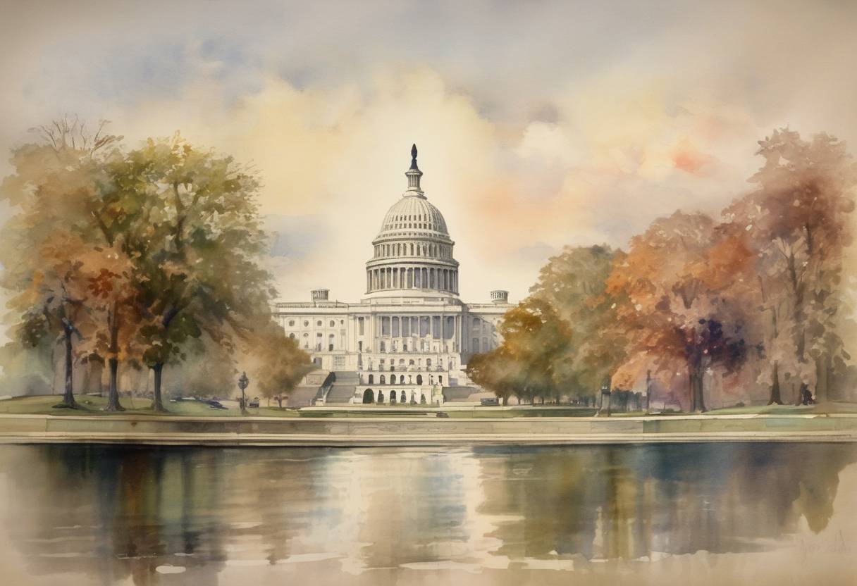 Watercolor painting based depiction of The U.S. Congress established time zones and approved daylight saving time. (1918)