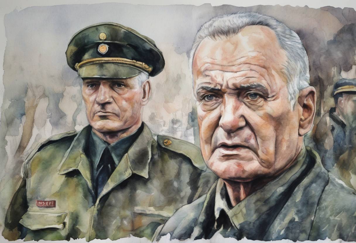Watercolor painting based depiction of Ratko Mladić, the former Bosnian Serb military leader, is arrested in Serbia after 16 years on the run, charged with war crimes including genocide during the Bosnian War. (2011)