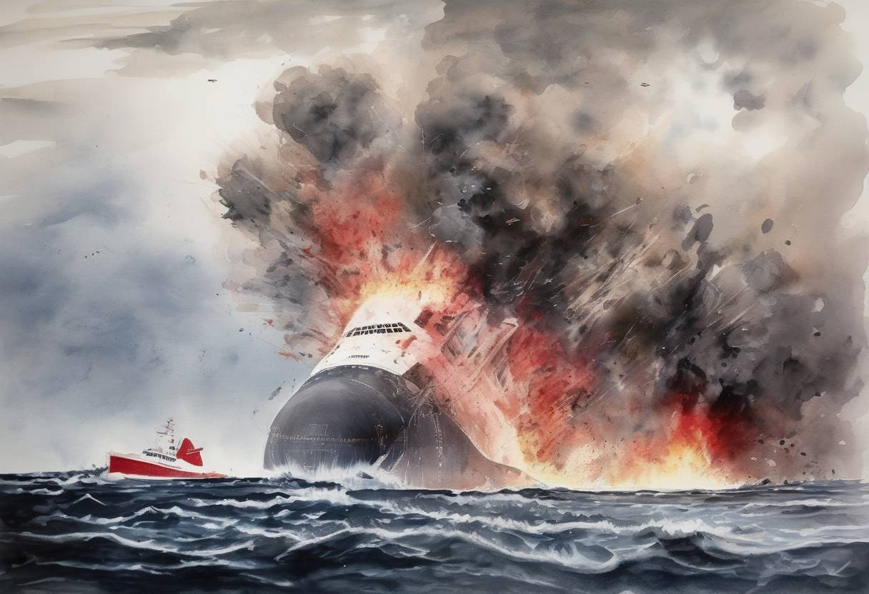 Watercolor painting based depiction of TWA Flight 800 exploded and crashed into the Atlantic Ocean near East Moriches, New York, killing all 230 people on board. (1996)