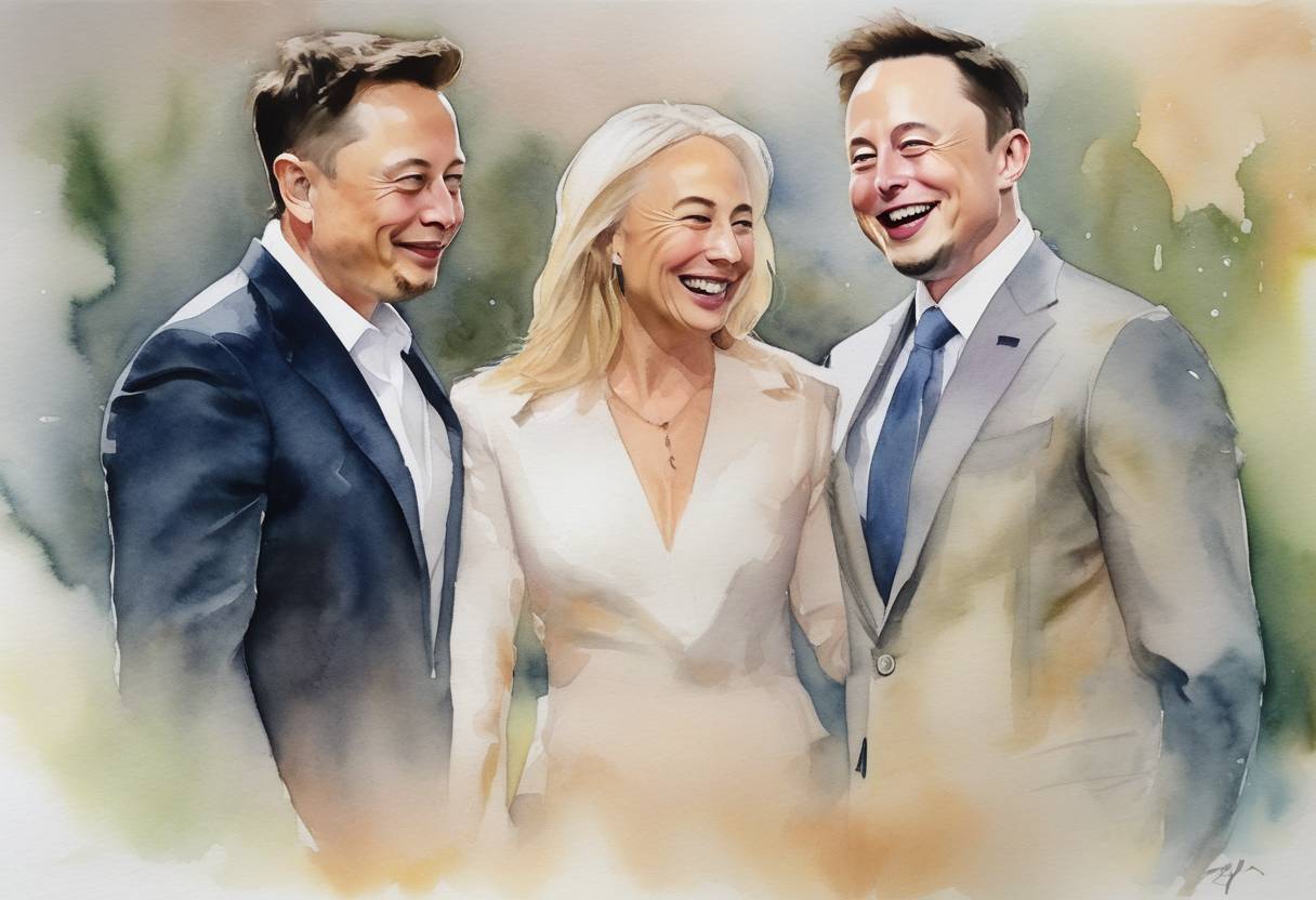 Watercolor painting based depiction of Elon Musk surpasses Jeff Bezos to become the world's richest person, according to Bloomberg Billionaires Index. (2021)