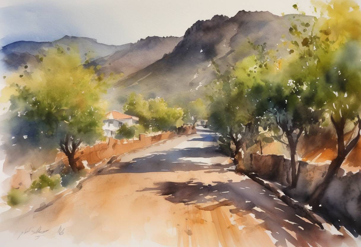 Watercolor painting based depiction of A major wildfire prompted evacuations in the Canary Islands, affecting thousands of residents and tourists. (2023)