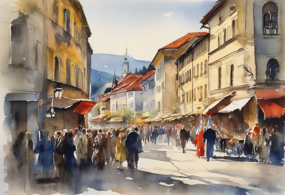 Watercolor painting based depiction of Slovenia and Croatia declared their independence from Yugoslavia, marking the beginning of the Yugoslav Wars. (1991)