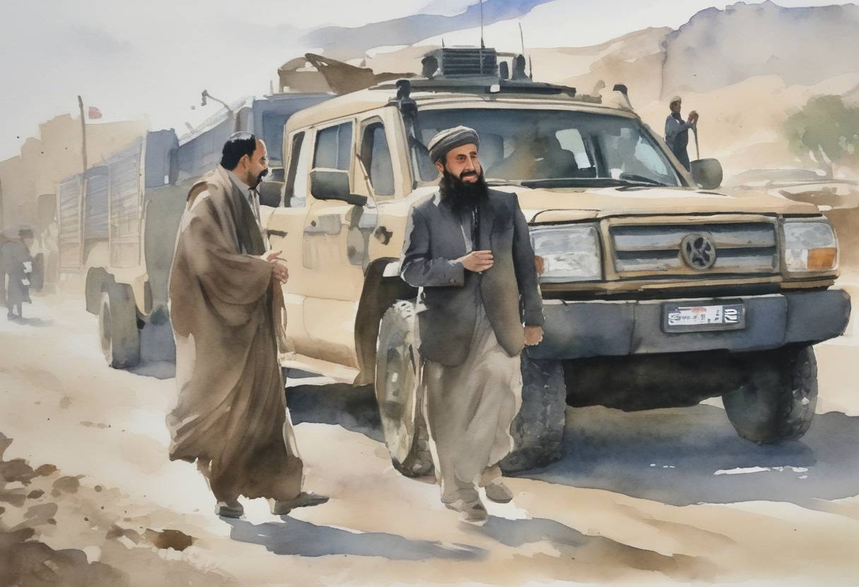 Watercolor painting based depiction of In Afghanistan, Vice President Amrullah Saleh declares himself caretaker president following the fall of Kabul to the Taliban. Saleh cites provisions from the Afghan Constitution that insure the powers and responsibilities of the President fall to the Vice President in the absence, escape, resignation, or death of the President. This occurs amidst the rapid collapse of the Afghan government after US troop withdrawals. (2021)