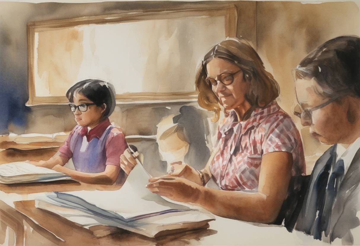 Watercolor painting based depiction of Title IX of the Education Amendments is enacted, prohibiting gender discrimination in federally funded education programs in the United States. (1972)