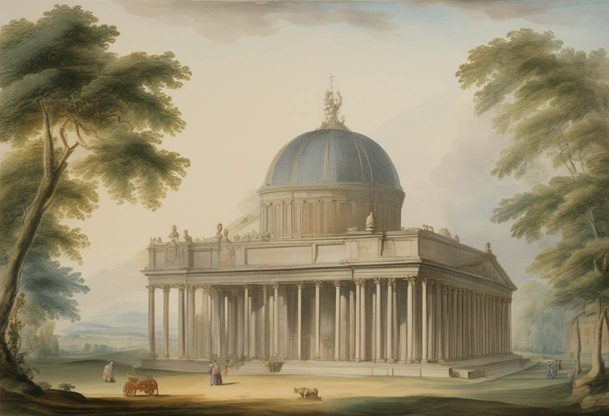 Watercolor painting based depiction of The Kingdom of Great Britain adopted the Gregorian calendar, which replaced the Julian calendar; September 2 was followed by September 14. (1752)