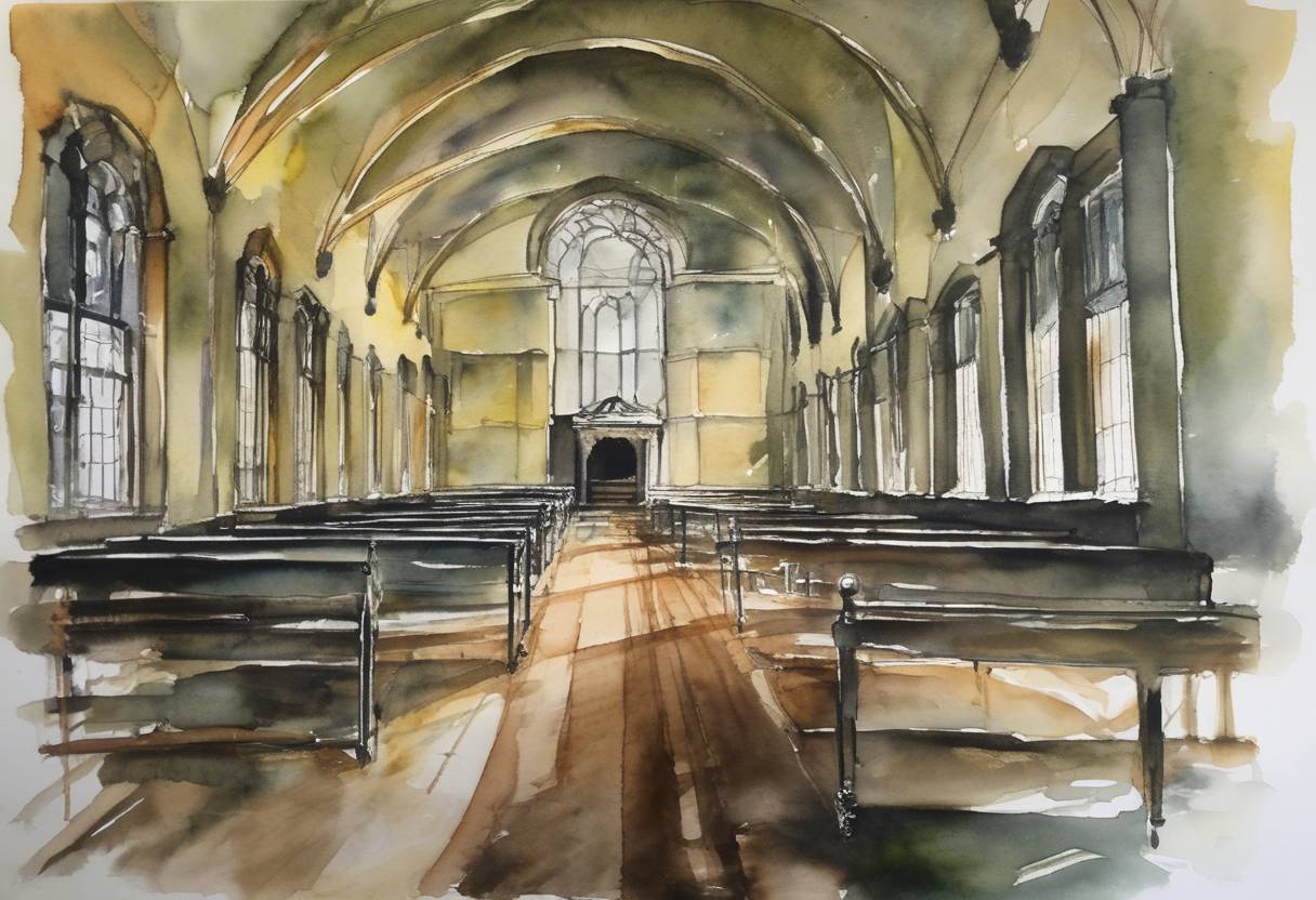 Watercolor painting based depiction of The last of the Magdalen Asylums, Ireland's notorious institutions for so-called 'fallen women,' are closed. (1996)