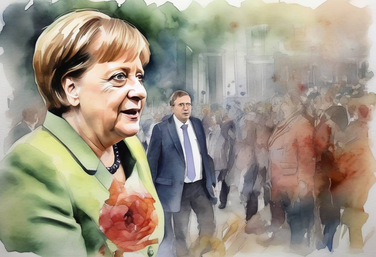 Watercolor painting based depiction of Angela Merkel's Christian Democratic Union (CDU) won the German federal election, securing her a third term as Chancellor of Germany. (2013)