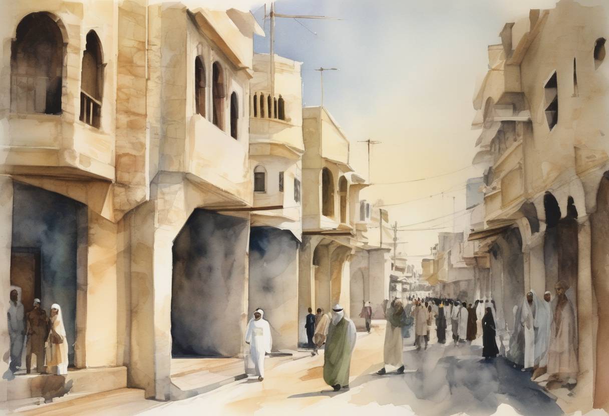 Watercolor painting based depiction of Qatar gained independence from the United Kingdom, becoming a sovereign state. (1971)