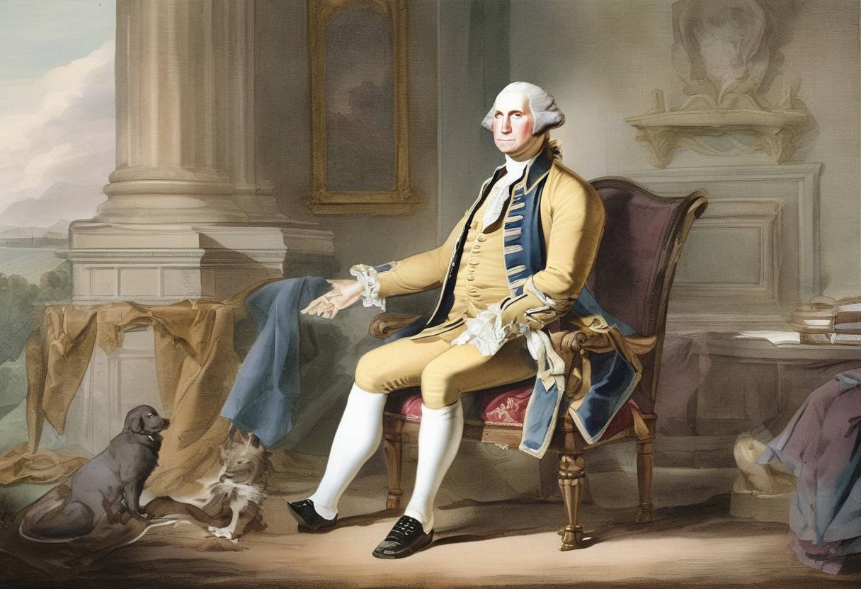 Watercolor painting based depiction of George Washington, the first President of the United States, is born. (1732)