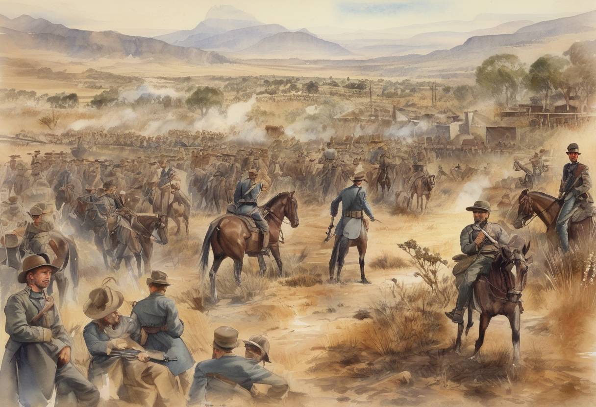 Watercolor painting based depiction of The Boers began their 118-day siege of British-held Ladysmith during the Second Boer War. (1899)