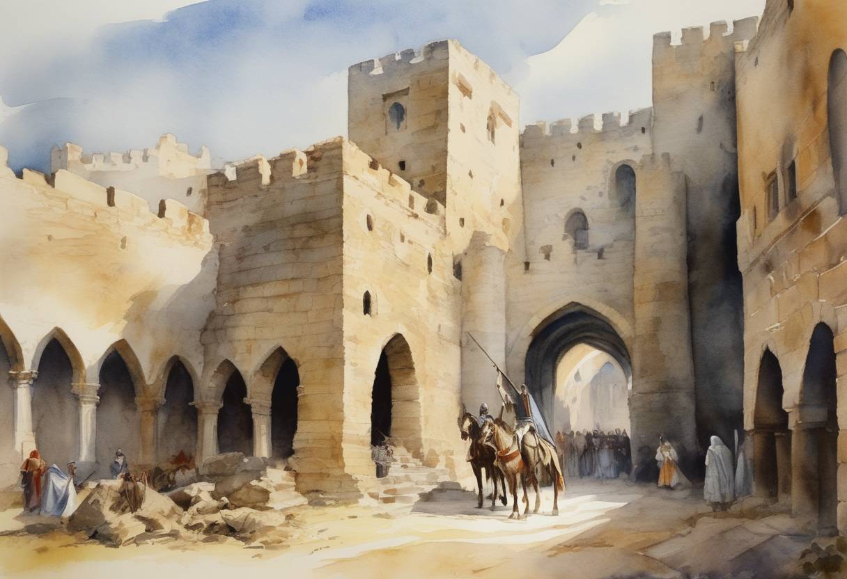 Watercolor painting based depiction of Gerard de Ridefort, Grand Master of the Knights Templar, was killed at the Siege of Acre during the Third Crusade. (1189)